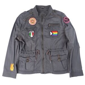 Express Gray Utility Jacket Women's Size‎ L Patches Military Style